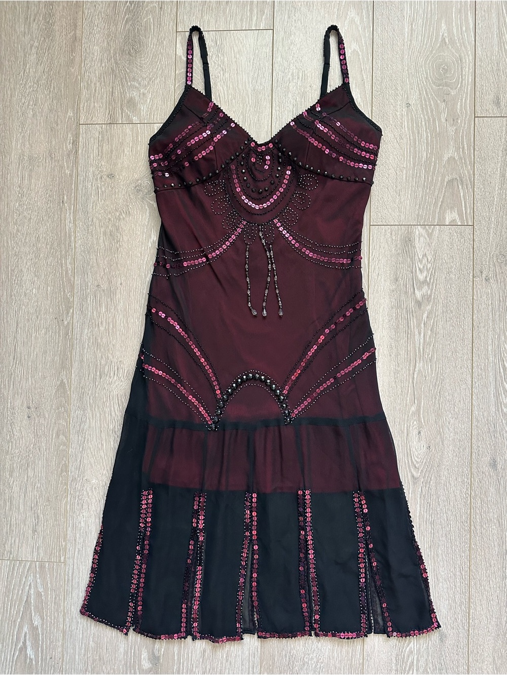 Vintage Sue Wong Nocturne Dress Silk Beaded Sequins 90s Y2K Vampy Flapper Sz 6